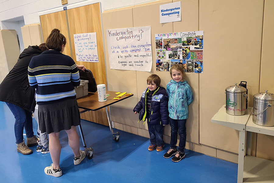 Pleasantdale staff presented the kindergarteners' project and compost bins at the school's Family Science Night.